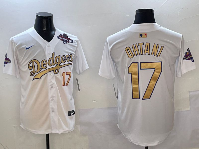Men Los Angeles Dodgers #17 Ohtani White Champion gold character 2025 Nike MLB Jersey style 2->los angeles dodgers->MLB Jersey